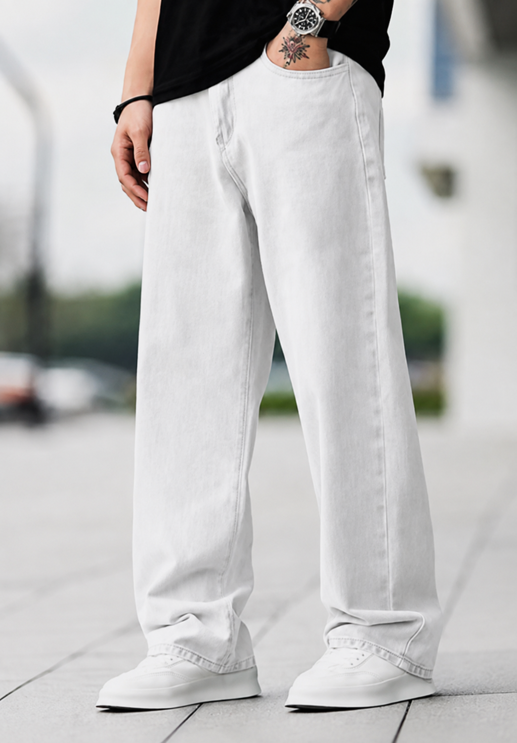 Denim Life Men Loose Fit Mid Rise White Jeans pro