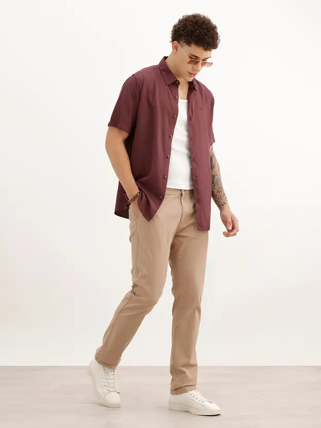 Slim Fit Men Brown Trousers thumbnail 2