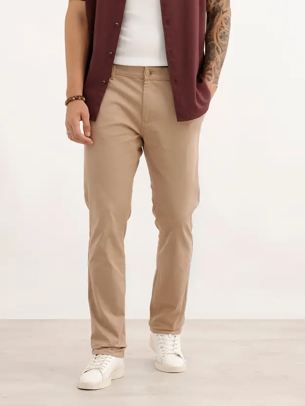 Slim Fit Men Brown Trousers