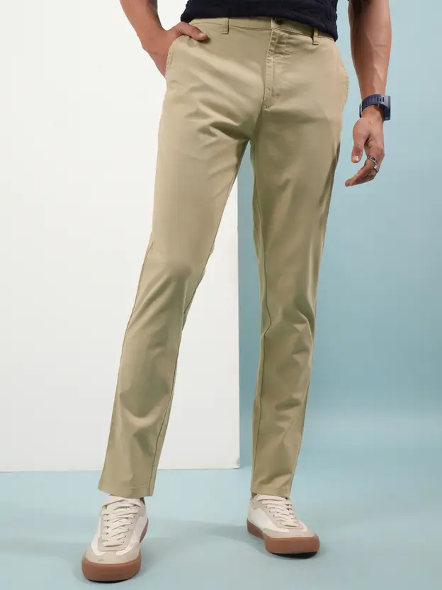Men Beige Mid-Rise Cotton Blend Chino-style Trousers