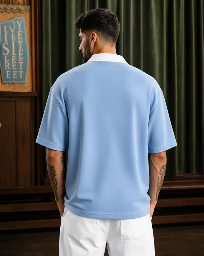 Force Printed Men Zip Neck Reversible Light Blue T-Shirt thumbnail 2