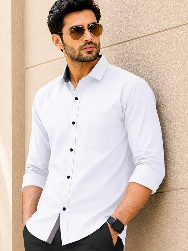 VeBNoR Men Solid Formal White Shirt