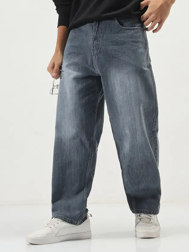 Men Loose Fit Mid Rise Grey Jeans thumbnail 2