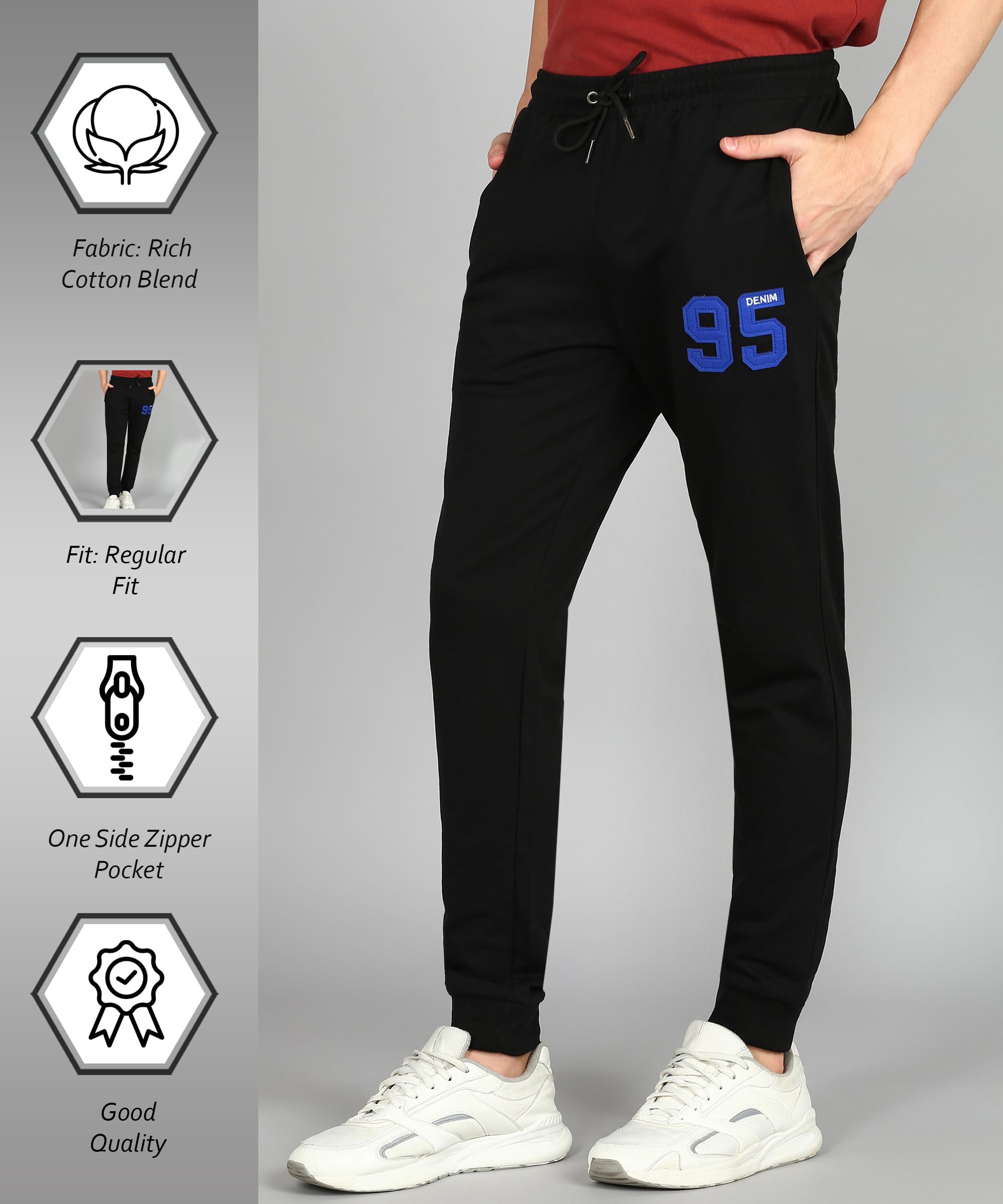 Men Mid Rise Cotton Blend Joggers Track Pants | French Terry | Zipper Pocket thumbnail 2