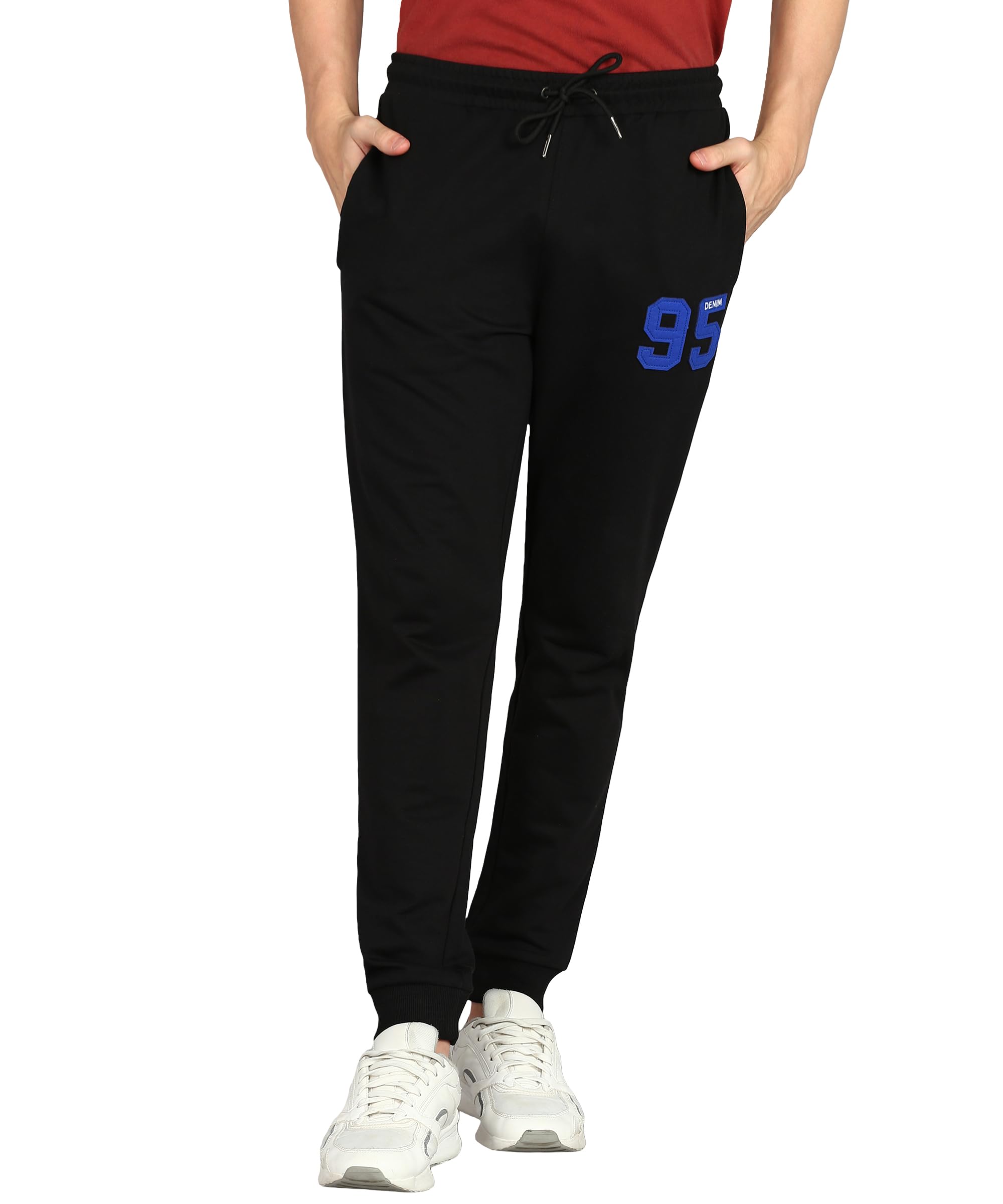 Men Mid Rise Cotton Blend Joggers Track Pants | French Terry | Zipper Pocket