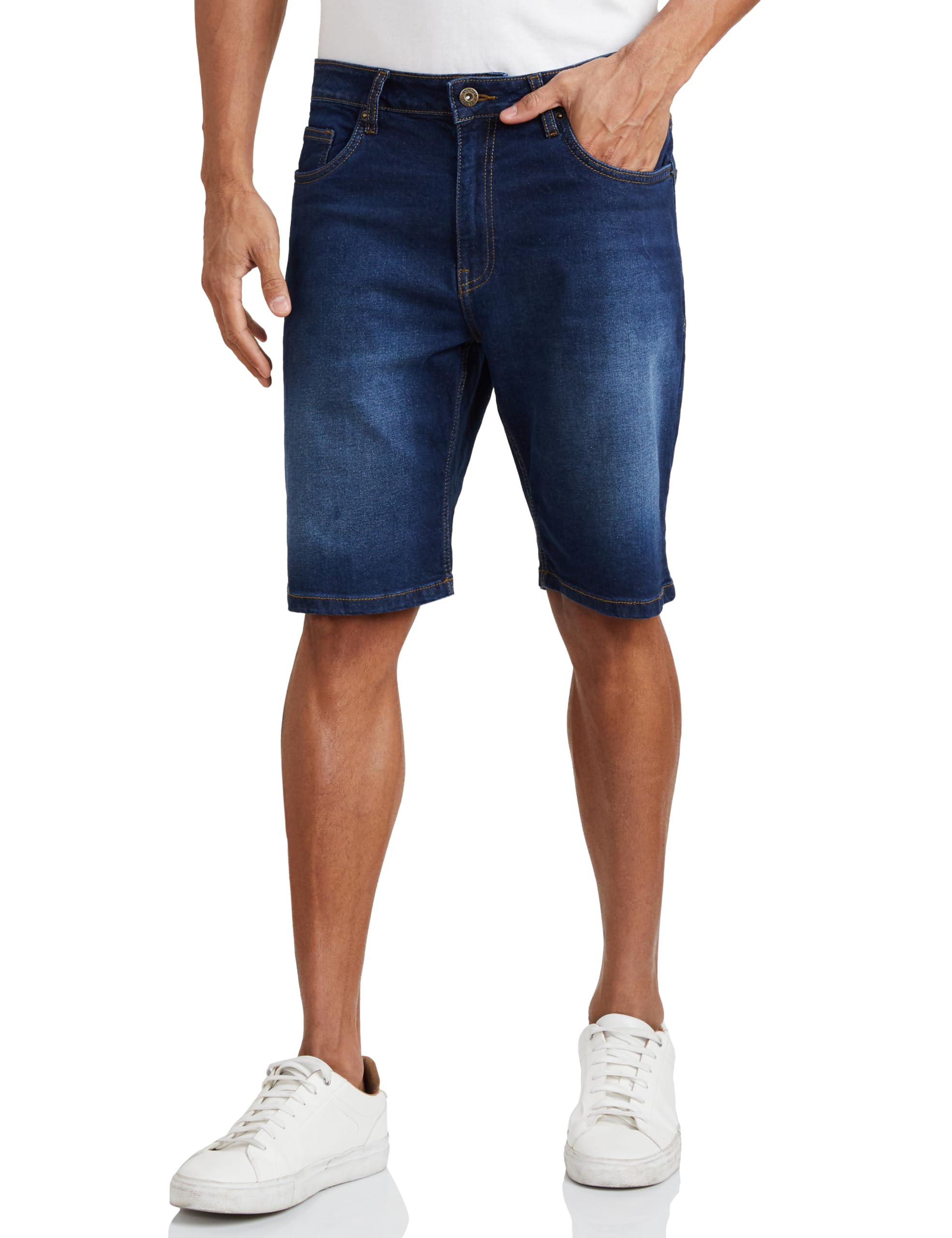 Amazon Brand - Symbol Men's Cotton Rich Stretchable Regular Fit Denim Shorts