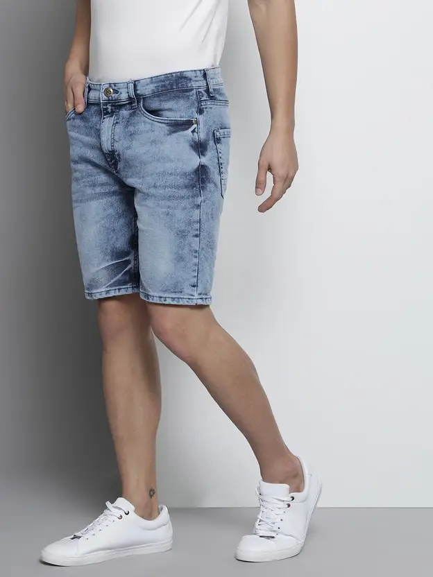 The Indian Garage Co. Solid Men Blue Denim Shorts thumbnail 2