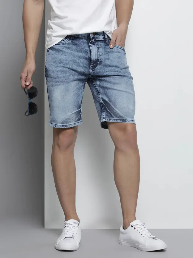 The Indian Garage Co. Solid Men Blue Denim Shorts
