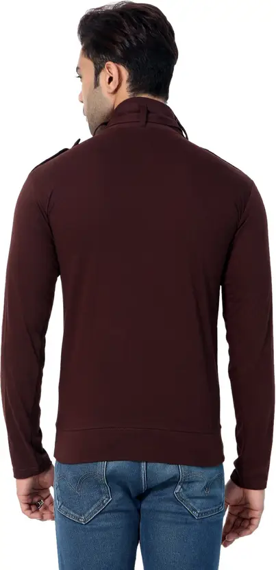 Black Collection Men Solid High Neck Cotton Blend Brown T-Shirt thumbnail 2