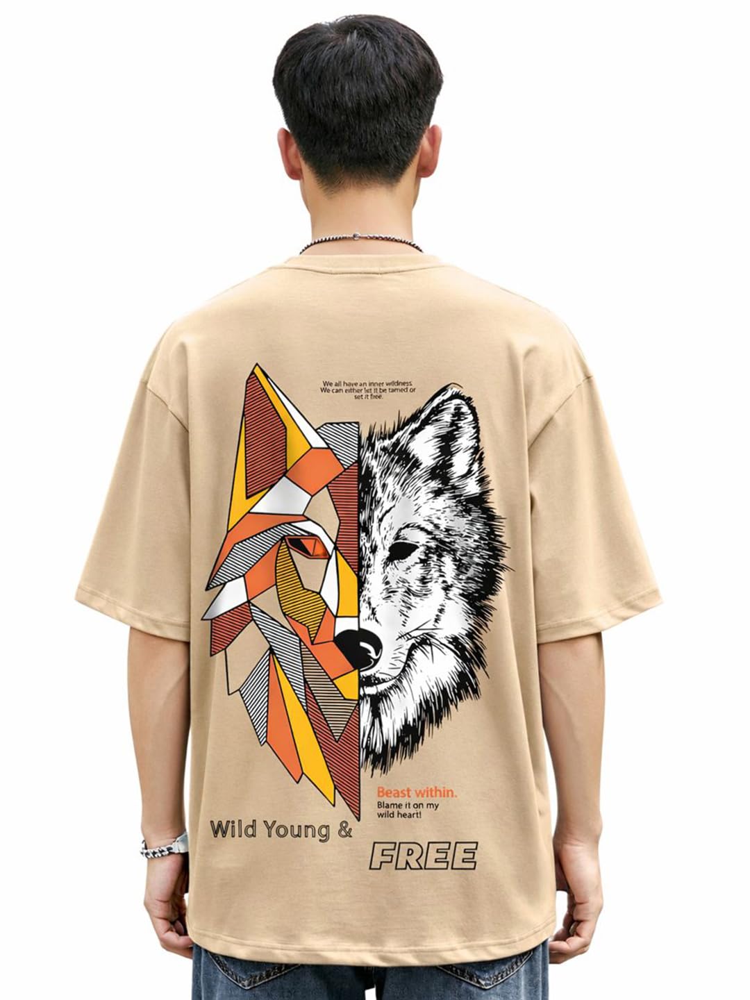 Bewakoof Men's Graphic Printed 100% Cotton T-Shirt - Oversized Fit, Round Neck, Half Sleeves