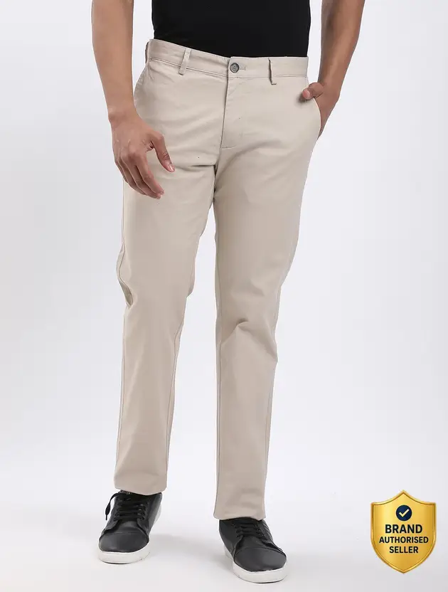 Slim Fit Men Beige Trousers (Cotton Blend)