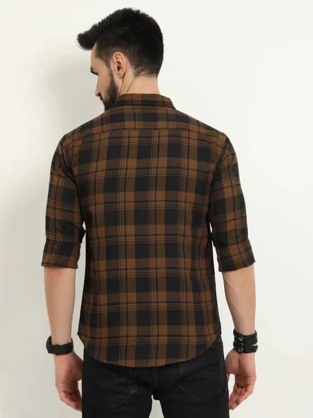 Men Regular Fit Checkered Cut Away Collar Casual Shirt (Full Sleeve) thumbnail 2
