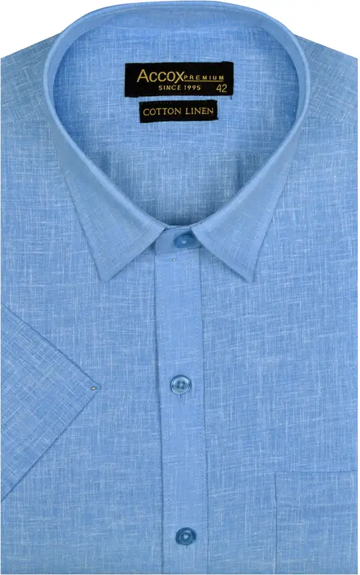 Men Solid, Self Design Formal Light Blue Shirt (Half Sleeve)