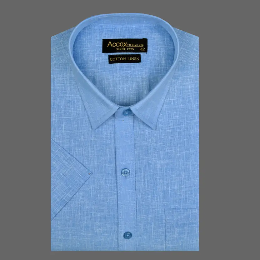 Men Solid, Self Design Formal Light Blue Shirt (Half Sleeve) thumbnail 2