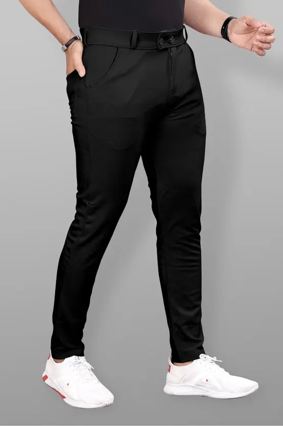 Slim Fit Men Black Trousers (Lycra Blend)