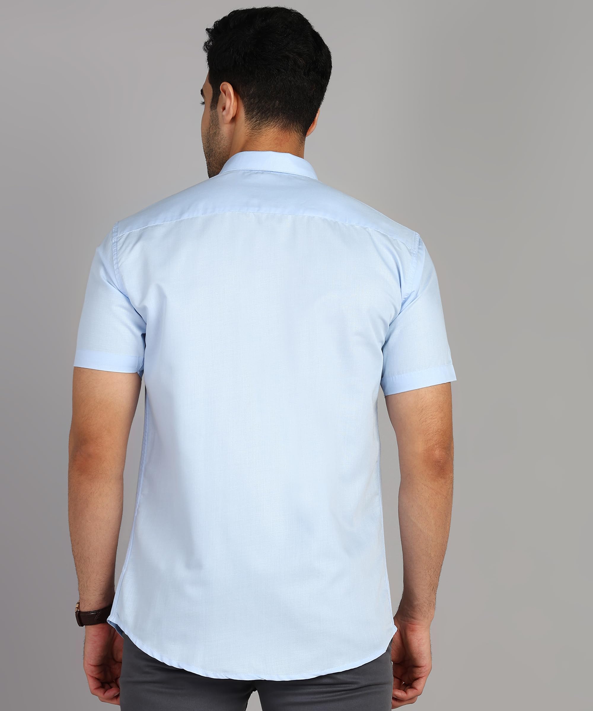 Men's Cotton Blend Solid Shirt, Spread Collar Half Sleeve, Curved Hemline, One Pocket thumbnail 2