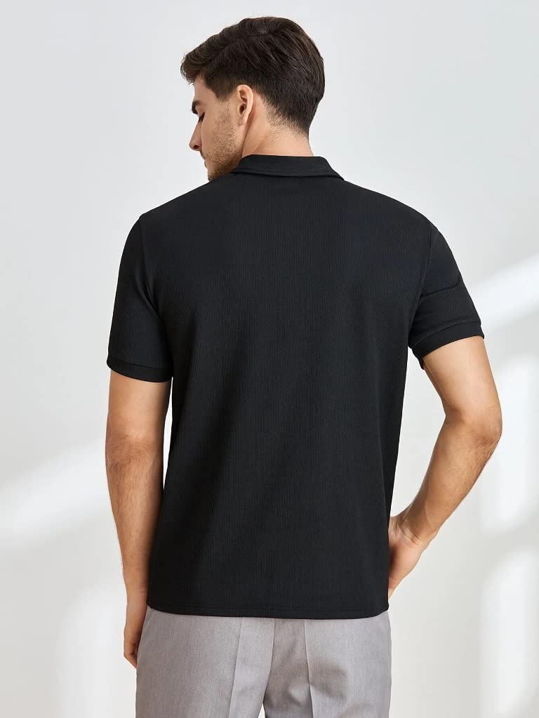 Leriya Fashion T Shirt for Men | Polo T-Shirt with Zipper Placket, Short Sleeves with Contrast Stripe Detail thumbnail 2