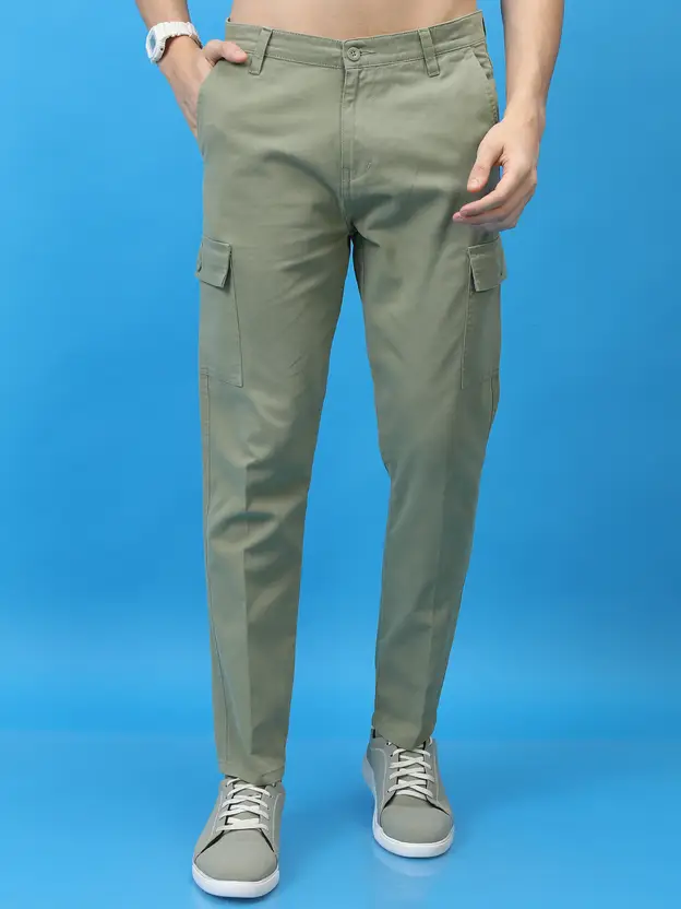 Regular Fit Men Green Trousers (Pure Cotton)
