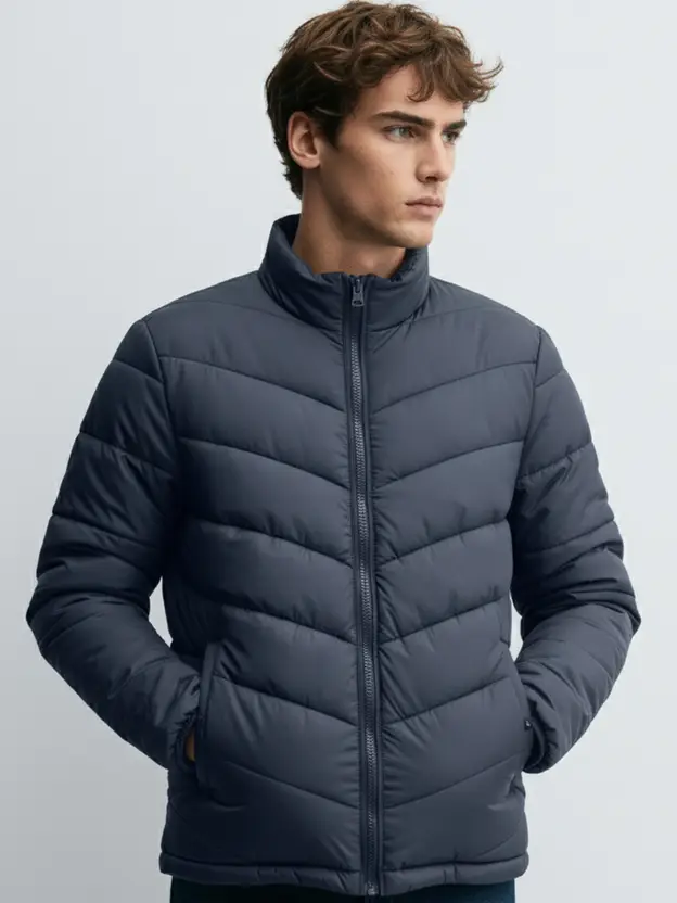 Full Sleeve Solid Men Puffer Jacket (High Neck)