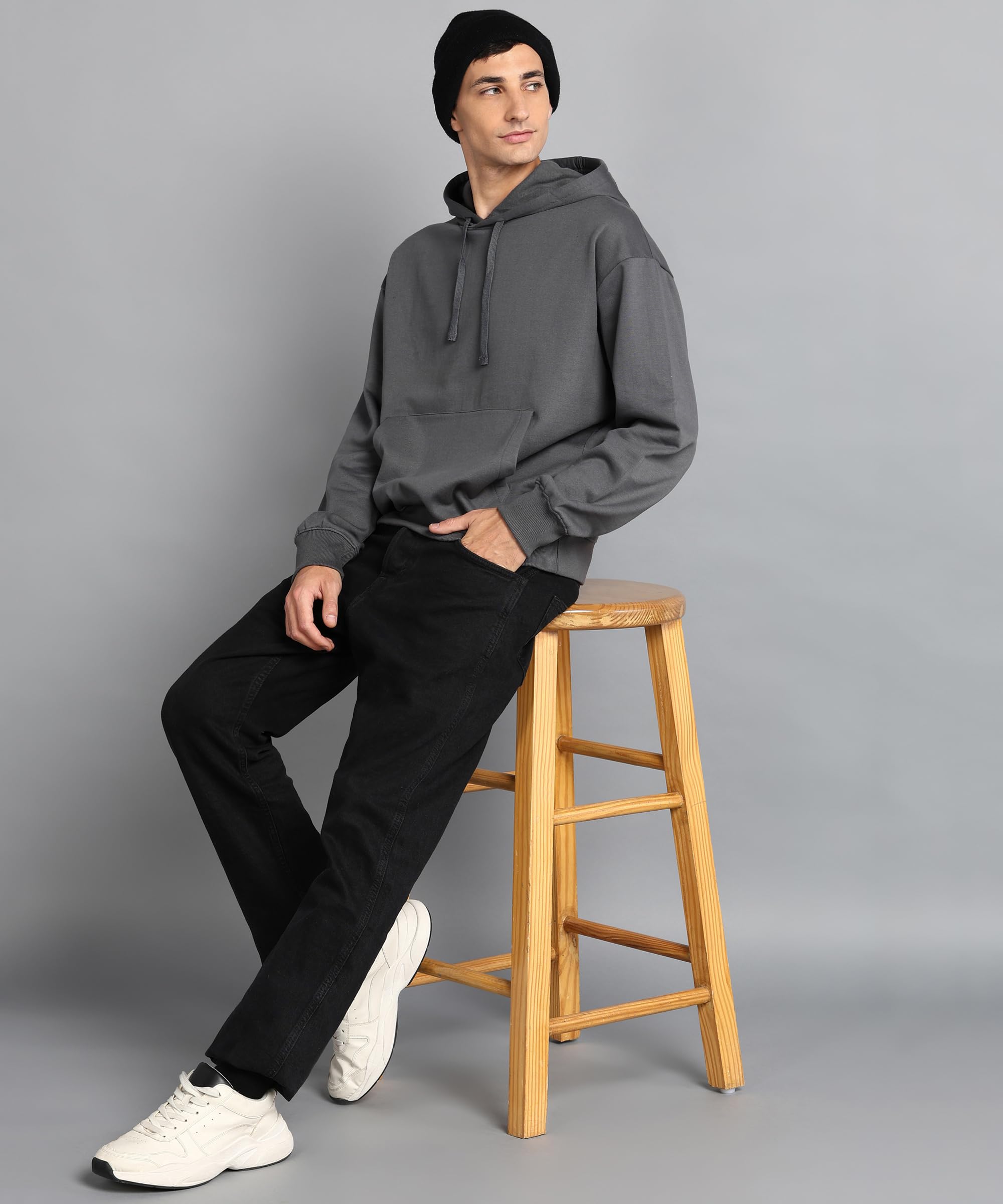 Alan Jones Clothing Men's Solid Oversized Hoodie, Cotton Blend Pullover thumbnail 2